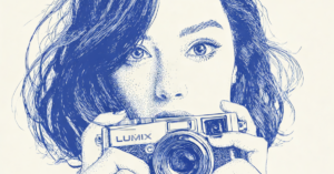 dessin fille qui prend un photo avec un lumix panasonic